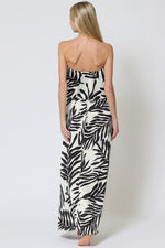 Everlasting Strapless Leaf Print Maxi Dress - Black/White