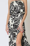 Everlasting Strapless Leaf Print Maxi Dress - Black/White