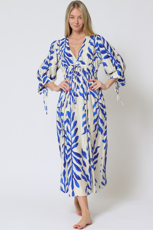 Sherlie Leaf Print Empire Long Sleeve Maxi Dress