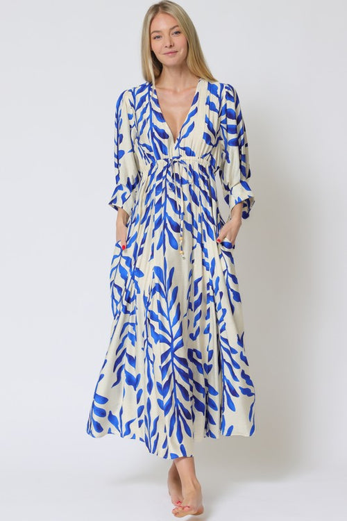 Sherlie Leaf Print Empire Long Sleeve Maxi Dress