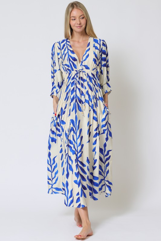 Sherlie Leaf Print Empire Long Sleeve Maxi Dress