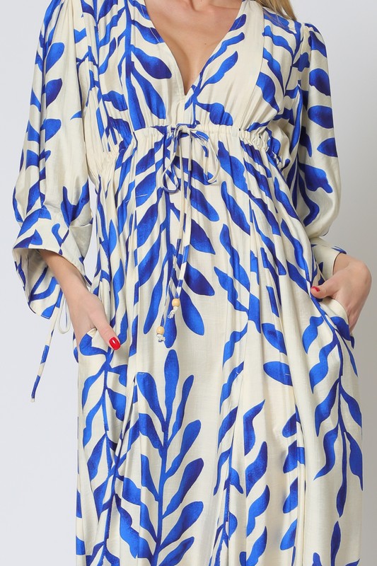 Sherlie Leaf Print Empire Long Sleeve Maxi Dress
