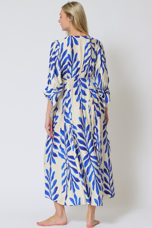 Sherlie Leaf Print Empire Long Sleeve Maxi Dress