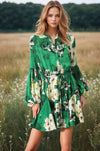 Devika Long Sleeve Floral Waist Tie Mini Dress - Green/Ivory - BEST SELLER!!!