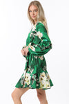 Devika Long Sleeve Floral Waist Tie Mini Dress - Green/Ivory - BEST SELLER!!!