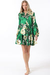 Devika Long Sleeve Floral Waist Tie Mini Dress - Green/Ivory - BEST SELLER!!!