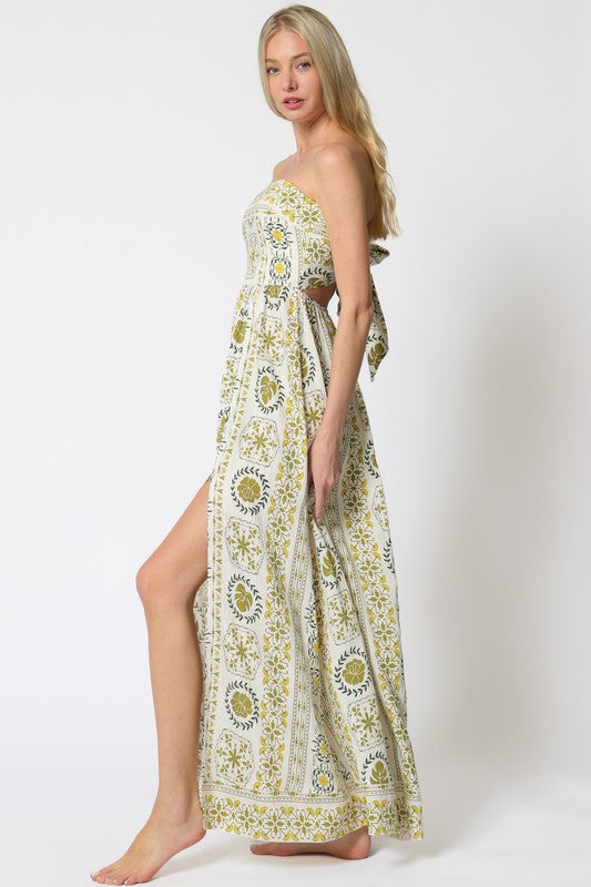 Bri Strapless Tie Back Cut Out Maxi Dress