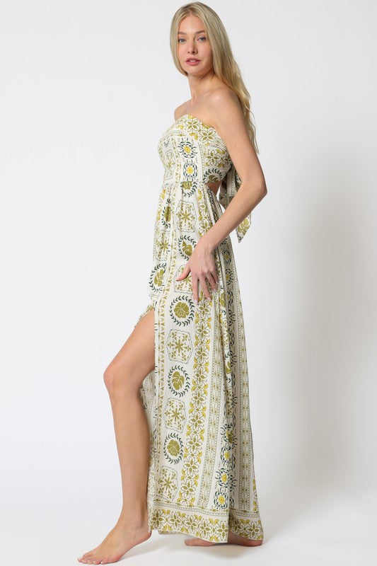 Bri Strapless Tie Back Cut Out Maxi Dress