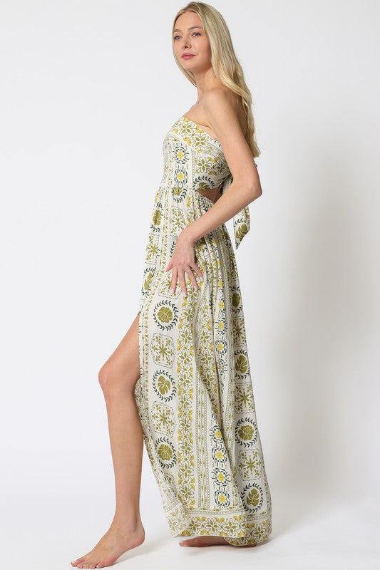 Bri Strapless Tie Back Cut Out Maxi Dress