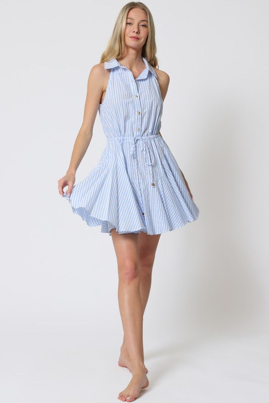 Della Halter Stripe Waist Tie Mini Dress
