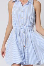 Della Halter Stripe Waist Tie Mini Dress