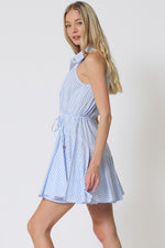 Della Halter Stripe Waist Tie Mini Dress