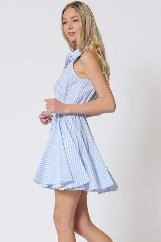 Della Halter Stripe Waist Tie Mini Dress