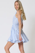 Della Halter Stripe Waist Tie Mini Dress