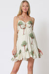 Rionna Palm Tree Print Halter Back Tie Mini Dress