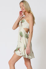 Rionna Palm Tree Print Halter Back Tie Mini Dress