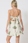 Rionna Palm Tree Print Halter Back Tie Mini Dress