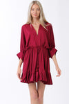 Tina Dolman Tie Front Mini  Dress - Burgundy - BEST SELLER!!!