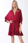 Tina Dolman Tie Front Mini  Dress - Burgundy - BEST SELLER!!!