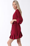 Tina Dolman Tie Front Mini  Dress - Burgundy - BEST SELLER!!!