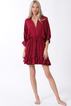 Tina Dolman Tie Front Mini  Dress - Burgundy - BEST SELLER!!!