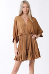 Tina Dolman Tie Front Mini  Dress - Camel - BEST SELLER!!!