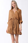 Tina Dolman Tie Front Mini  Dress - Camel - BEST SELLER!!!