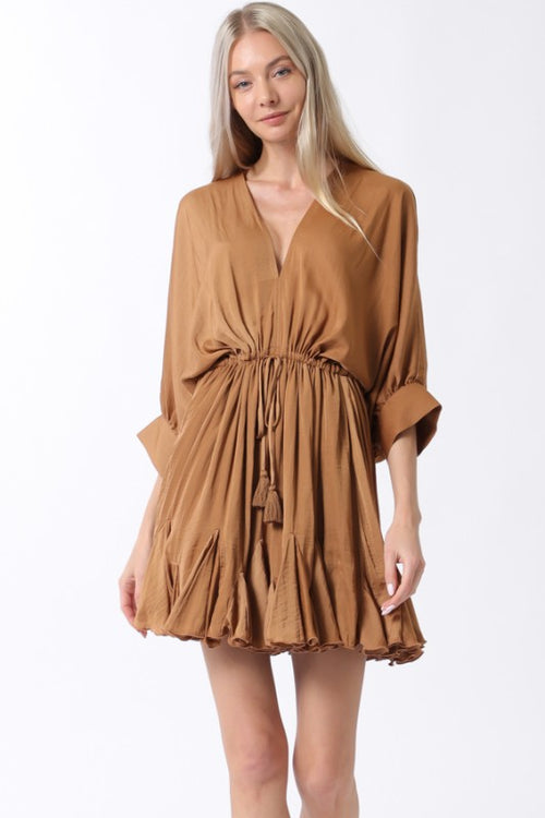 Tina Dolman Tie Front Mini  Dress - Camel - BEST SELLER!!!