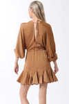Tina Dolman Tie Front Mini  Dress - Camel - BEST SELLER!!!