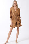 Tina Dolman Tie Front Mini  Dress - Camel - BEST SELLER!!!