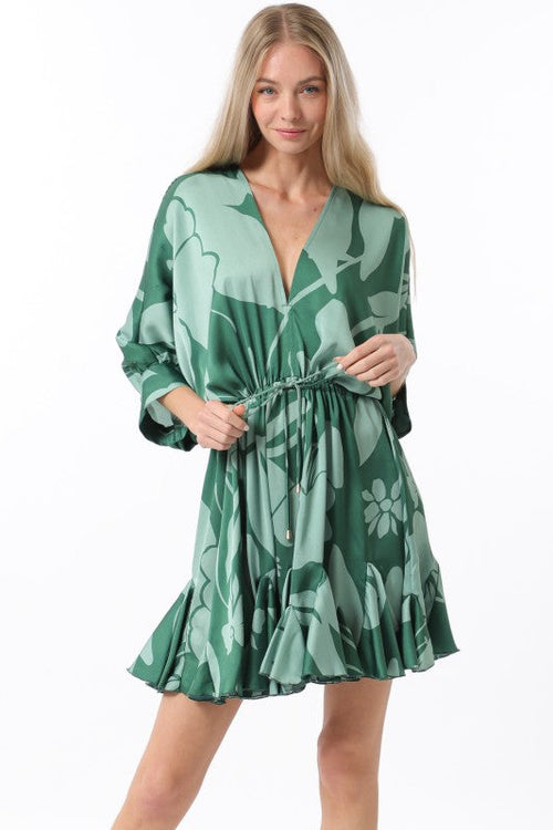 Tina Dolman Tie Front Mini  Dress - Green - BEST SELLER!!!