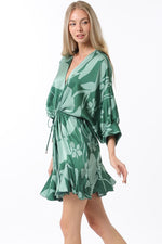 Tina Dolman Tie Front Mini  Dress - Green - BEST SELLER!!!