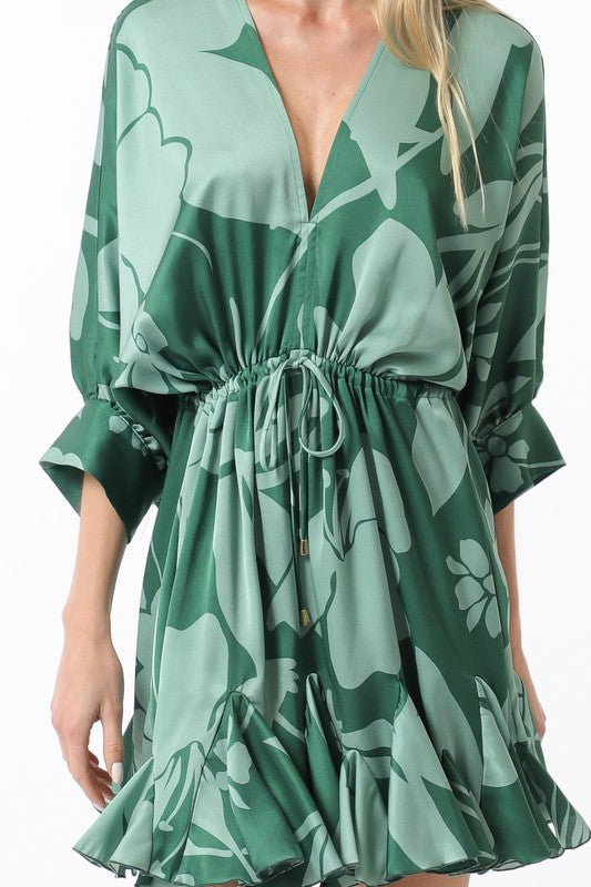 Tina Dolman Tie Front Mini  Dress - Green - BEST SELLER!!!