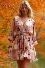 Tina Dolman Tie Front Mini  Dress - Rose/Plum - BEST SELLER!!!