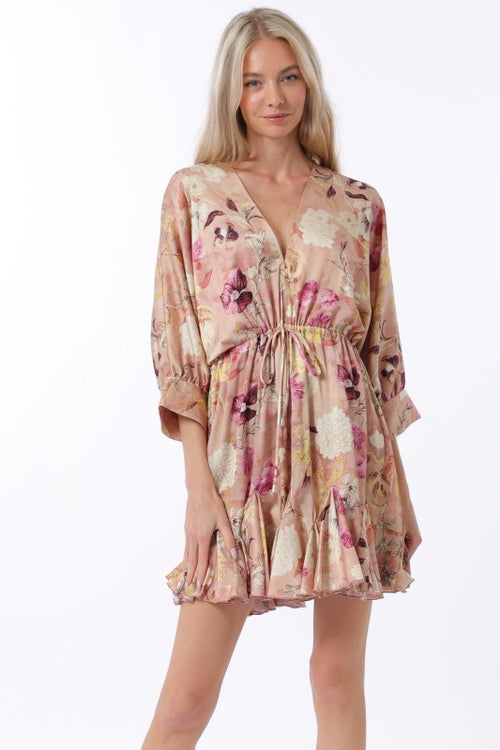 Tina Dolman Tie Front Mini  Dress - Rose/Plum - BEST SELLER!!!