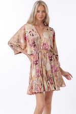 Tina Dolman Tie Front Mini  Dress - Rose/Plum - BEST SELLER!!!