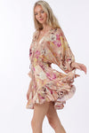 Tina Dolman Tie Front Mini  Dress - Rose/Plum - BEST SELLER!!!