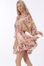 Tina Dolman Tie Front Mini  Dress - Rose/Plum - BEST SELLER!!!