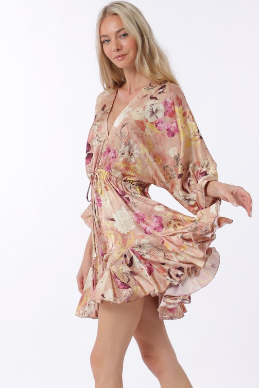 Tina Dolman Tie Front Mini  Dress - Rose/Plum - BEST SELLER!!!