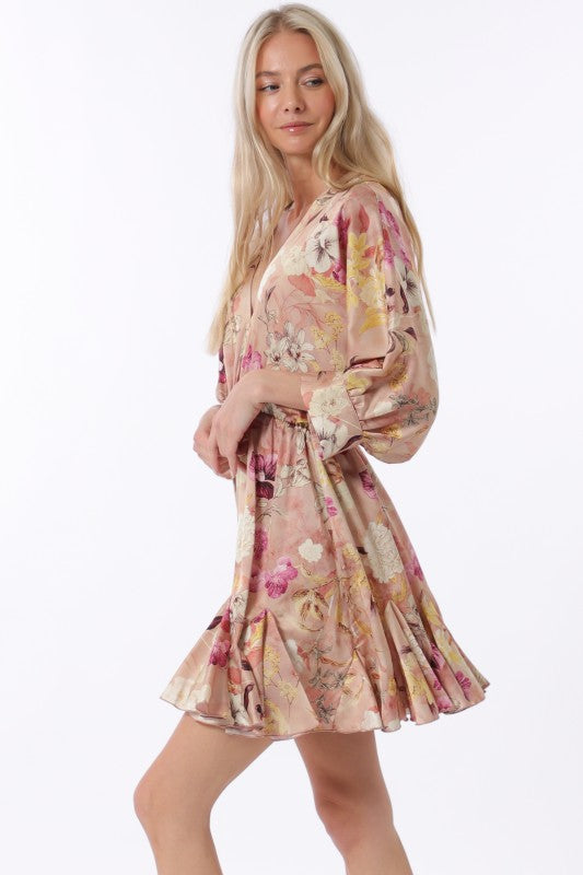 Tina Dolman Tie Front Mini  Dress - Rose/Plum - BEST SELLER!!!