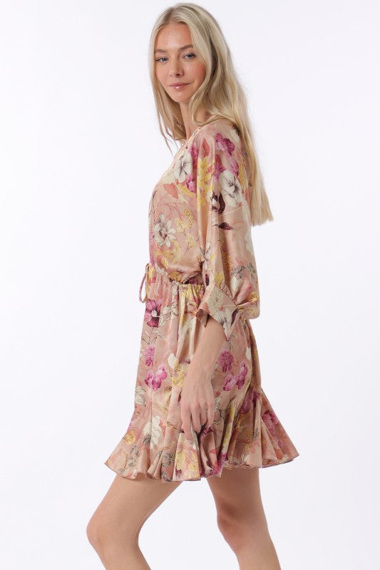 Tina Dolman Tie Front Mini  Dress - Rose/Plum - BEST SELLER!!!