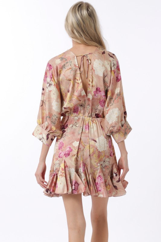 Tina Dolman Tie Front Mini  Dress - Rose/Plum - BEST SELLER!!!