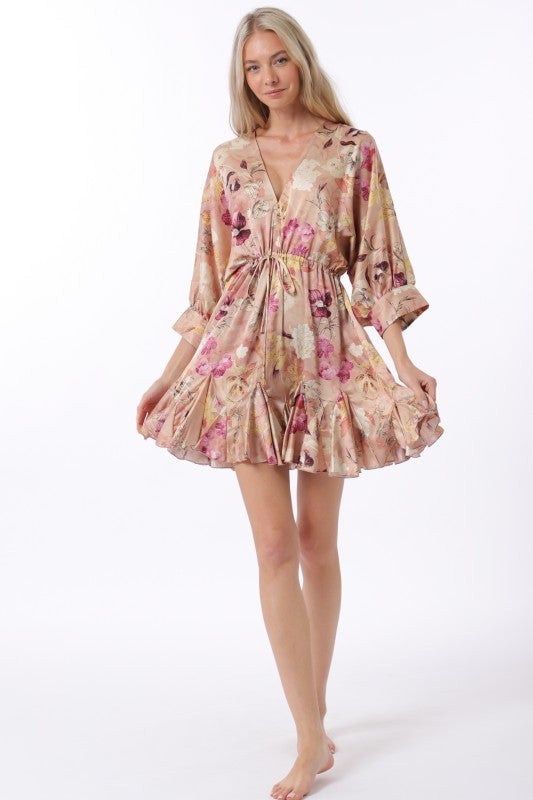 Tina Dolman Tie Front Mini  Dress - Rose/Plum - BEST SELLER!!!