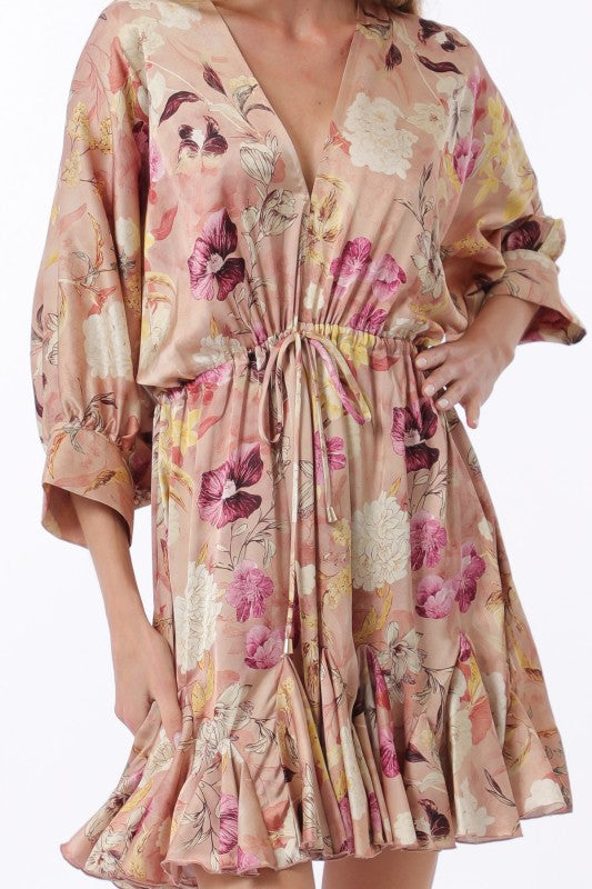 Tina Dolman Tie Front Mini  Dress - Rose/Plum - BEST SELLER!!!