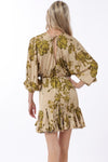 Tina Dolman Tie Front Mini  Dress - Beige/Olive Green - BEST SELLER!!!