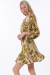 Tina Dolman Tie Front Mini  Dress - Beige/Olive Green - BEST SELLER!!!