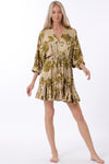 Tina Dolman Tie Front Mini  Dress - Beige/Olive Green - BEST SELLER!!!