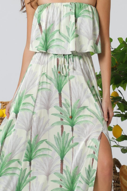 Everlasting Strapless Satin Palm Print Maxi Dress - Palm Tree Girls Will Be Girls Everlasting Strapless Satin Palm Print Maxi Dress - Palm Tree Girls Will Be Girls