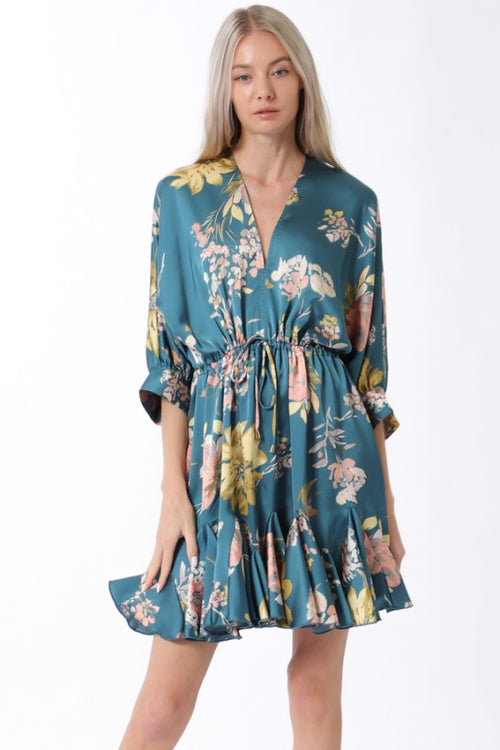 Tina Dolman Tie Front Mini  Dress - TEAL - BEST SELLER!!!