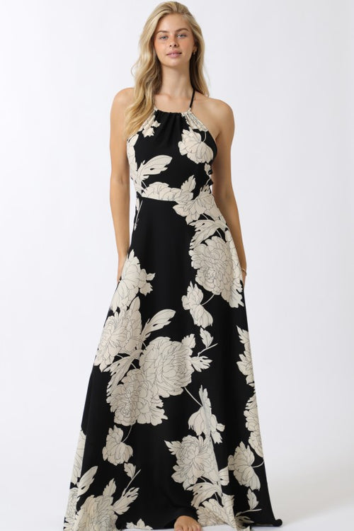 Priyanka Cross Back Maxi Dress - Black/Cream